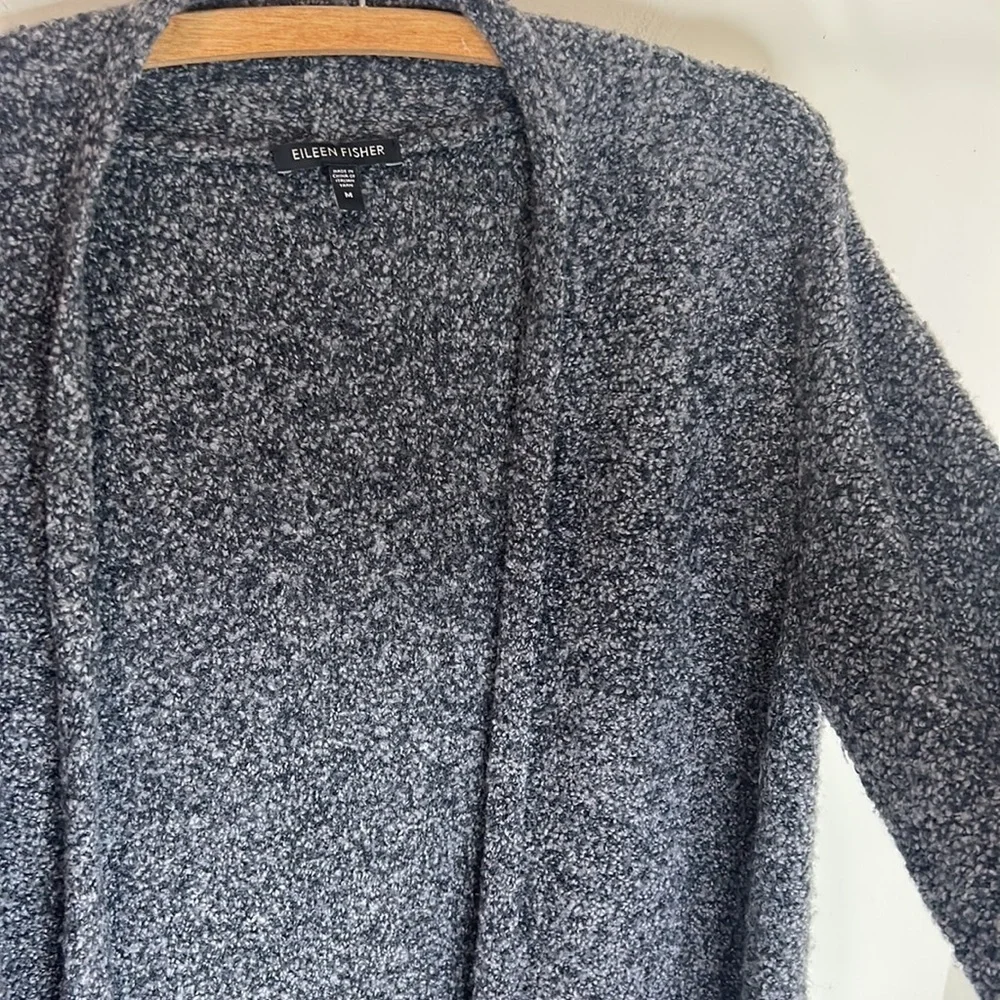 EILEEN FISHER Charcoal Gray Wool Cashmere Blend Nubby Cardigan Sweater Size M
